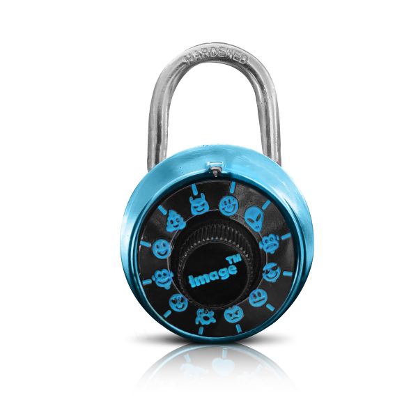 Combination Lock with Fun Emojis, ImageLOCK Patented Non-Reset Combination Lock, Emoticons instead of Numbers, Double-Reinforced Stainless Steel Lock (Baby Blue - Without Administrative Key)